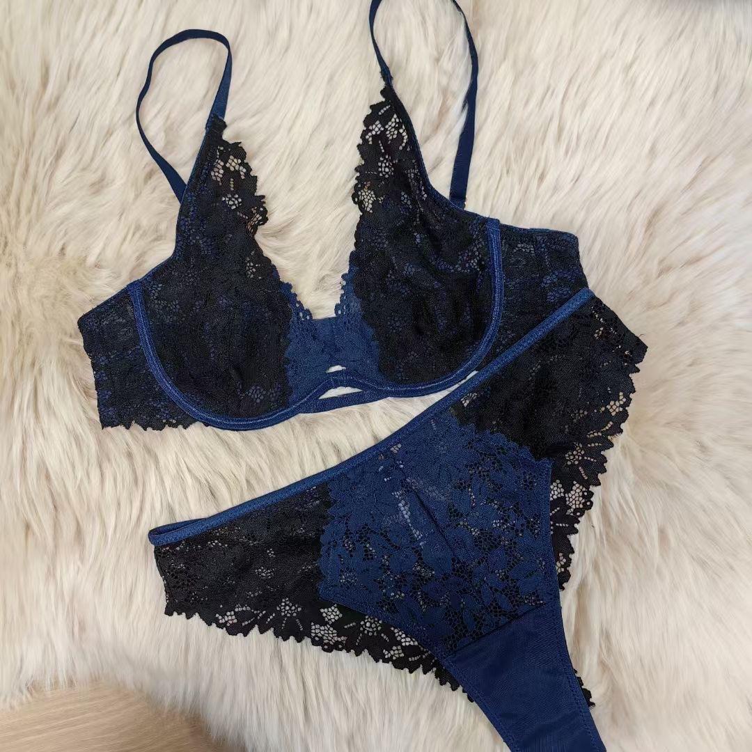 

Sexy underwear women s French ultra-thin see-through lace underwear large breasts small anti-sagging bra XL