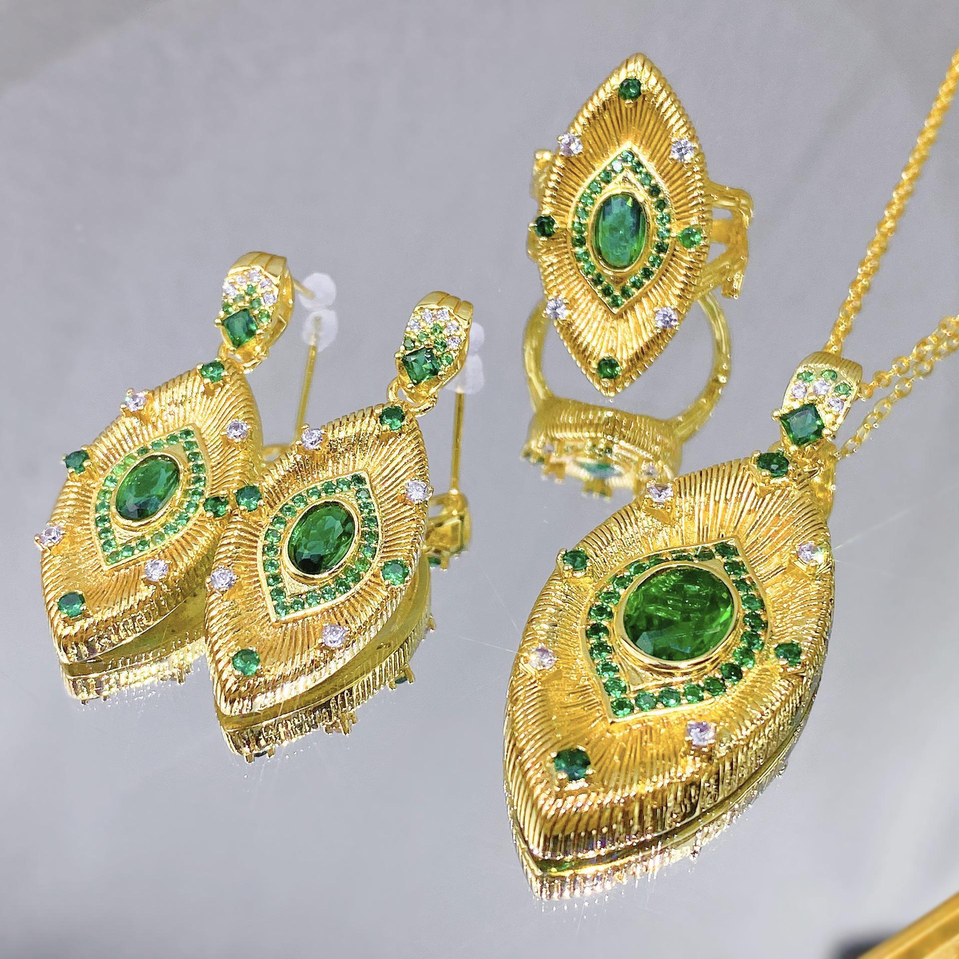 

Devil s Eye Necklace & Simulated Emerald Earrings Jewelry Set