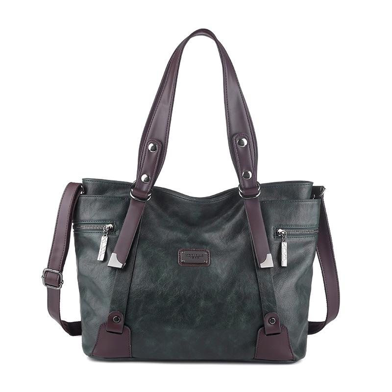 Fashion Retro Women's Leather Bag Soft Portable One-shoulder Messenger Tote Bag Large-capacity Women's Bag