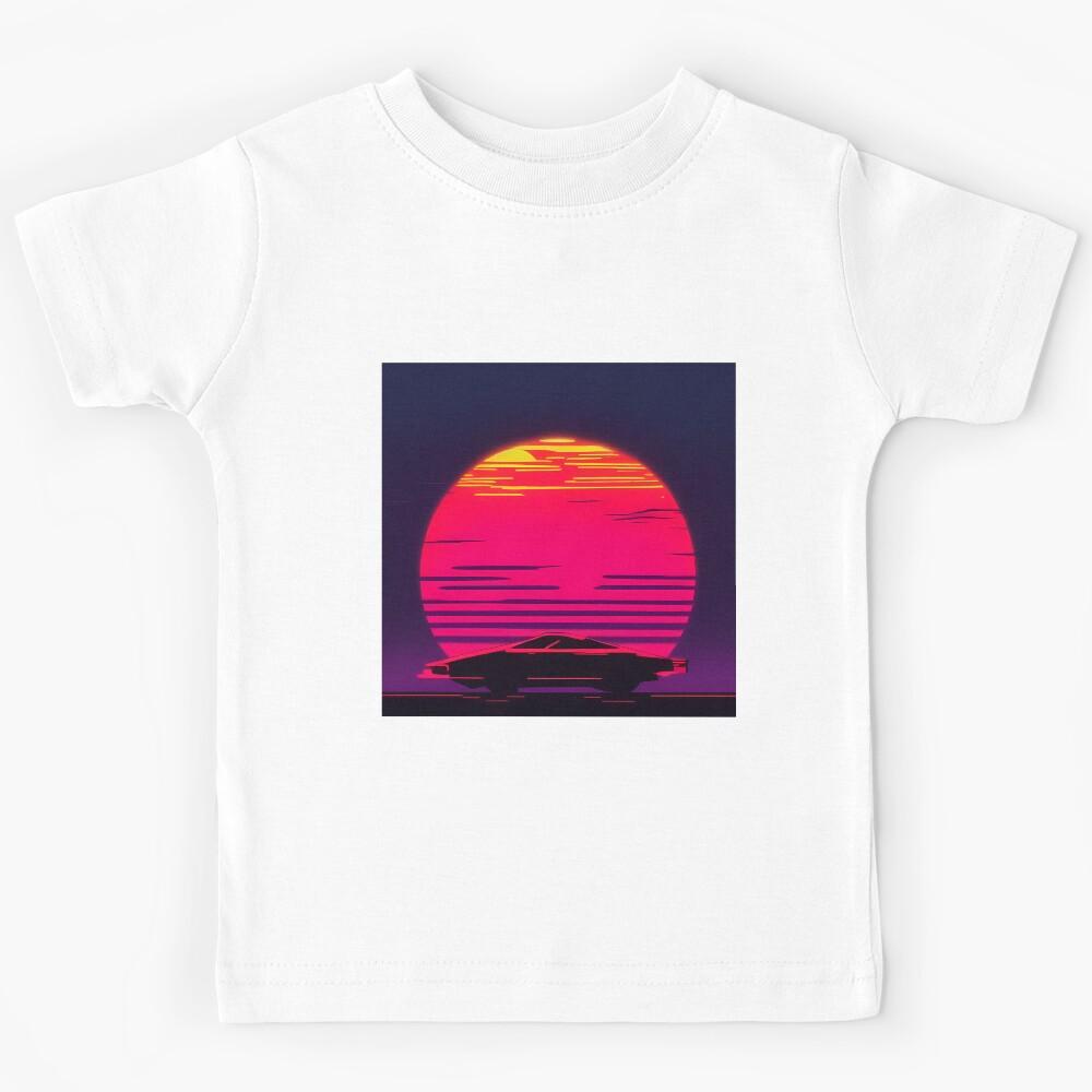 Synthwave sunset with a sports car Kids T-Shirt 150