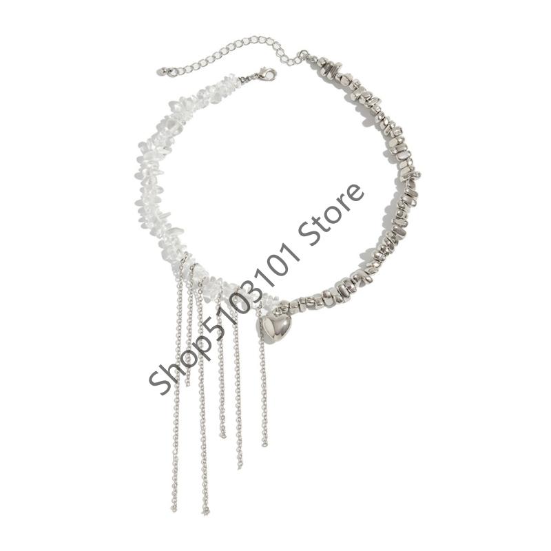 X6HE Sweet Cool Heart Star Moon Tassels Pendant Necklace For Women Fashion Jewelry Collarbone Length Imitation Pearls