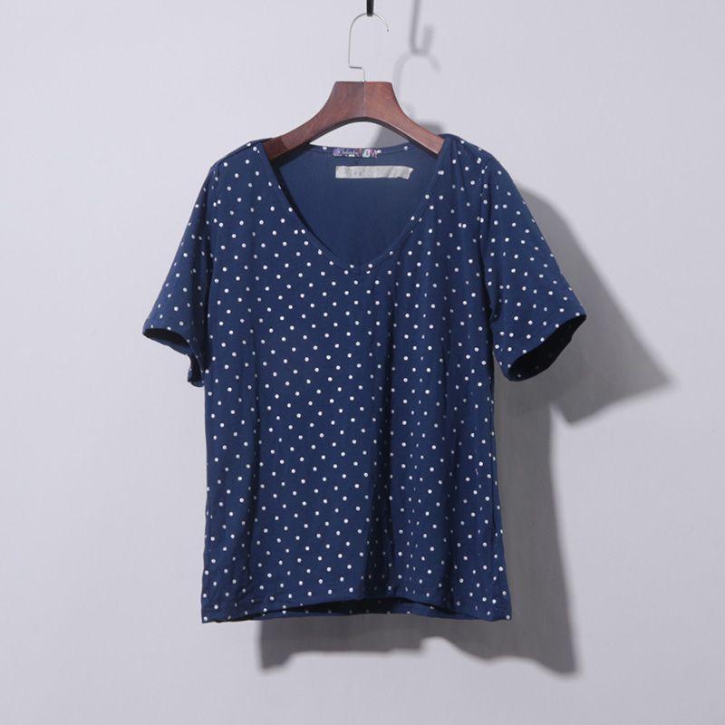 

Blue Background White Dot V Neck Short-Sleeved T-shirt Shoulder Width Loose Women s Clothing Summer New Arrival Loose Feeling Basic Style T-shirt Top White Dot on blue background M
