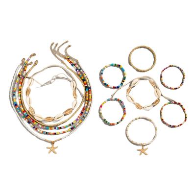 Bohemian Layered Muschel- und Perlenarmbänder Halskette für Frauen Meeresinspiriertes Seesternschmuck Sommer Strand Stil