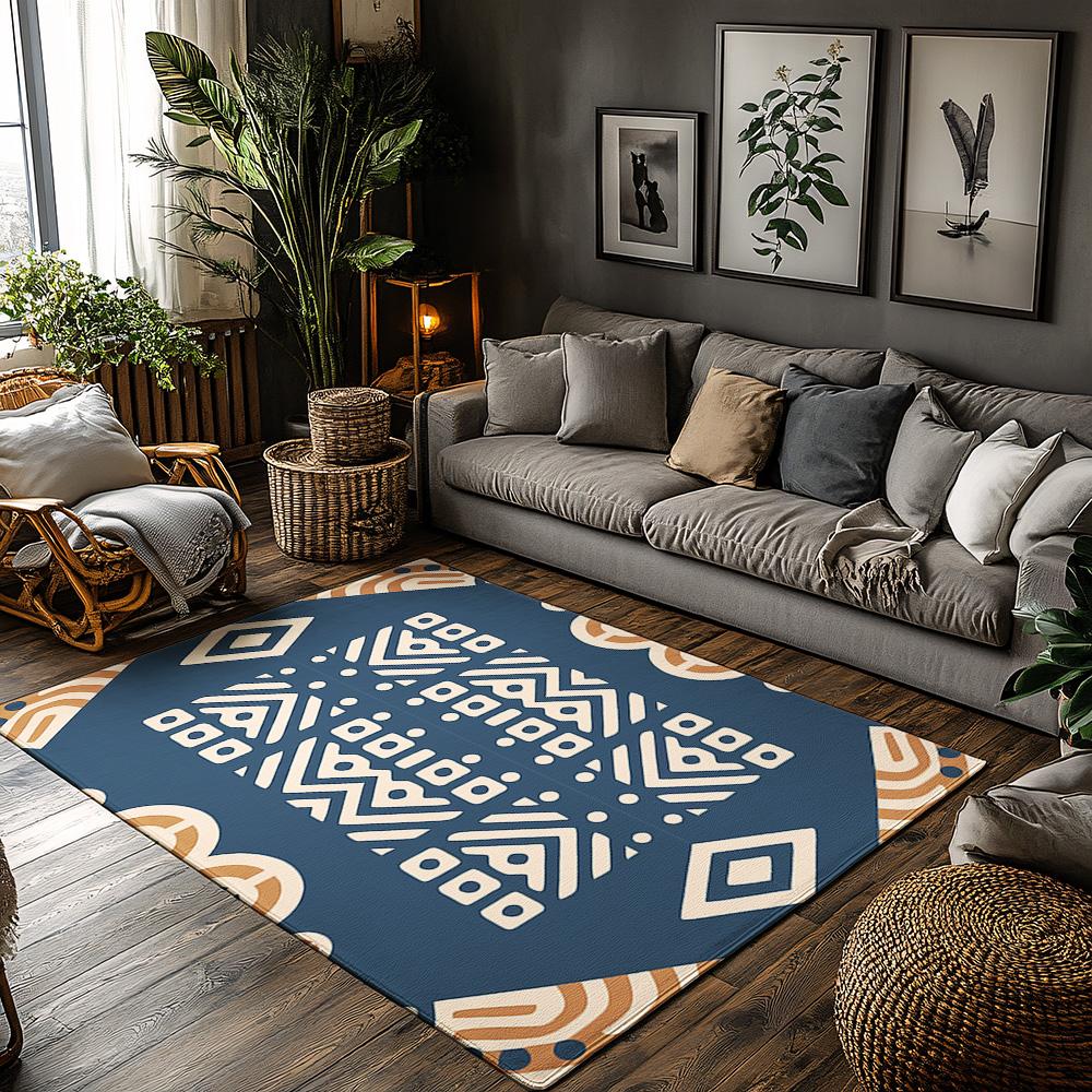 

Geometric Blue Area Rug Modern Abstract Pattern Home Decor Living Room Floor Mat Washable Non Slip Indoor Outdoor Rugs 60cm x 90cm
