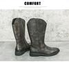 Bottes Western Cowboy en Cuir Mi-Mollet Style Européen & Américain pour Homme avec Fermeture Éclair