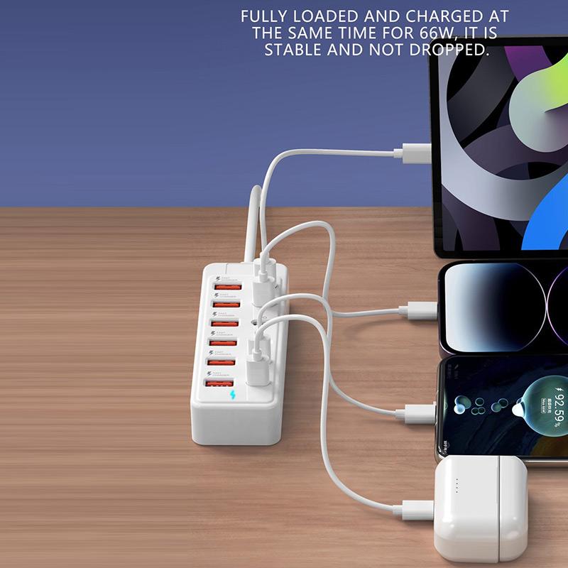6 USB 6 Type C Charger Power Strip Universal Fast Charging Phone Charger Adapter Electric Socket Extension Cable Table Socket
