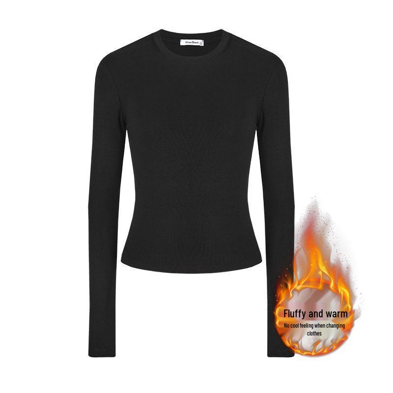 2025 Autumn/Winter Women's Solid Color Slimming Long Sleeve Round Neck Base Shirt