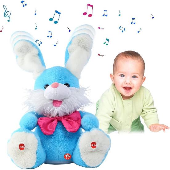 MIAODAM Breathing Stuffed Animal Bunny Plush with Realistic Breathing Action and Lighted Music Perfect for Babies and Kids