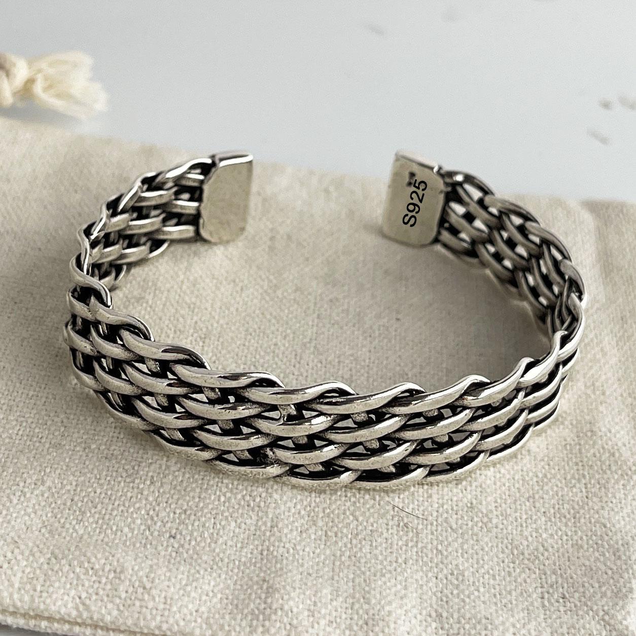 

100% Solid 925 Sterling Silver Retro Bracelet for Women Men Vintage Handmade Chain Patern Bracelet Birthday Gift