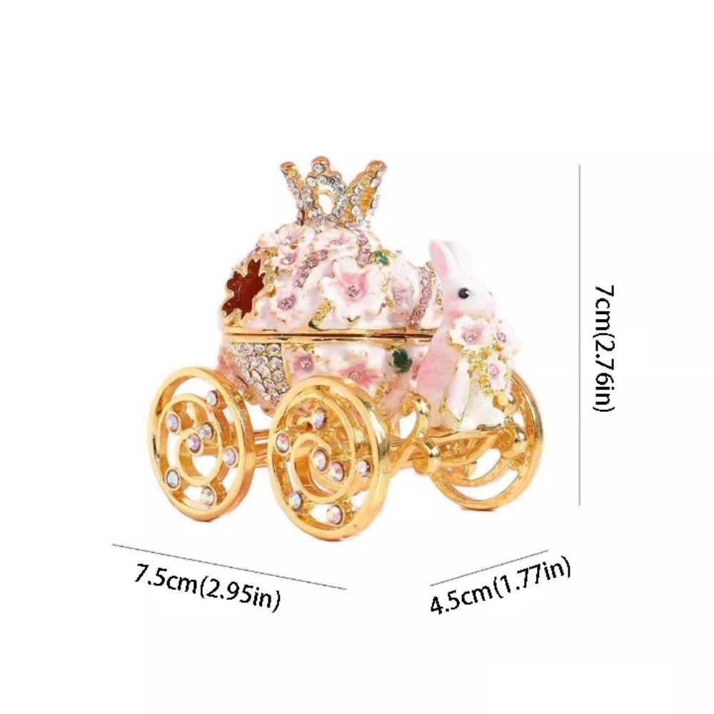 Bunny Pumpkin Carriage Crown Ring Holder Mini Size Metal Enamel Jewelry Box  Wedding Proposal Gift