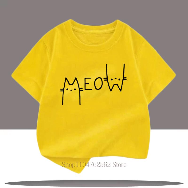 

Cute Funny Cat Graphic Print Children T-shirts Summer Cartoon Fashion Casual Tops for Girls Boys O-Neck Short Sleeve T-shirts 100