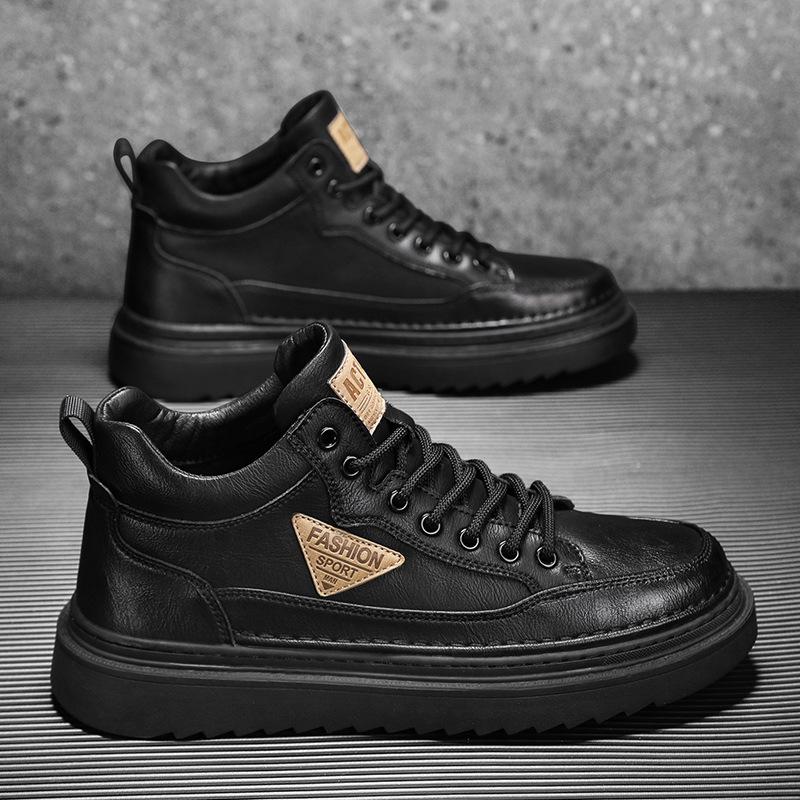 Men's shoes Martin boots 2025 new autumn high-top British retro fashion casual leather shoes men's platform heightening shoes