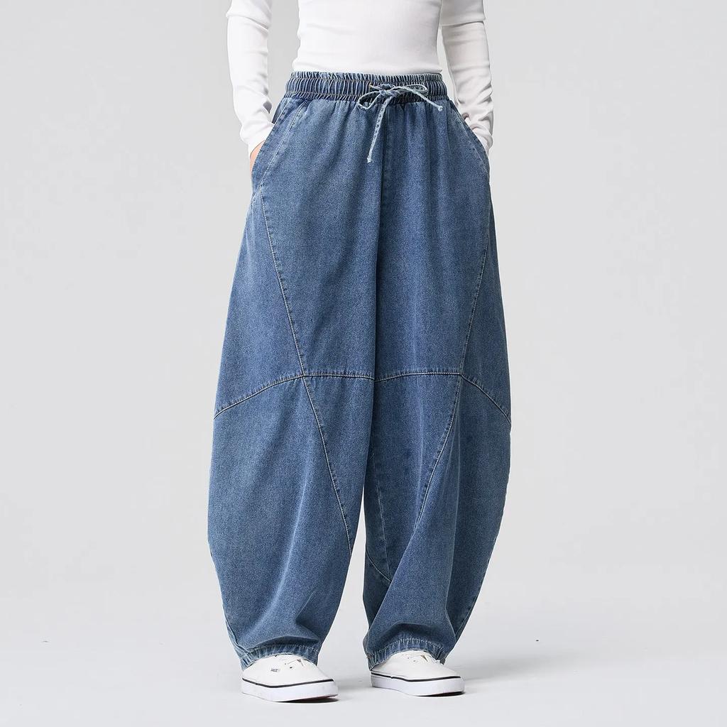 Men Vintage Washed Baggy Jeans Plus Size Ming Dynasty Lantern Trousers Chinese Retro Streetwear Denim Pants Man Wide Leg Pants