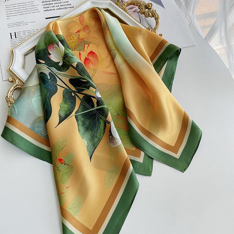 Hangzhou Silk Mulberry Silk Scarf Female Lotus Silk Scarf Female Versatile Mulberry Silk Square Scarf Decorative Scarf Shawl 68-68