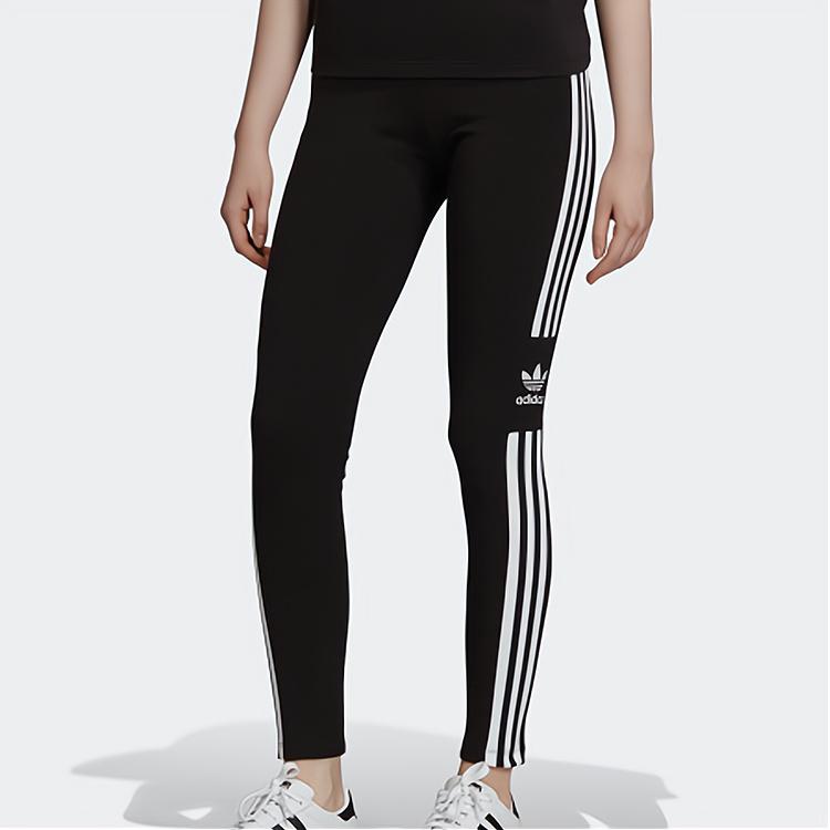 adidas Leggings Sportivi Retro Originali Vita Media Vestibilità Aderente Lunghi Pantaloni Sportivi Lavorati a Maglia Fondo Donna Nero DV2636