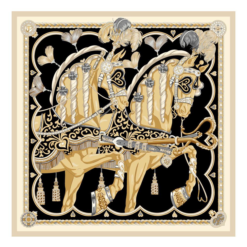 POBING Silk Scarf Women Large Shawls Spain Horse Print Stoles Square Bandana Luxury Kerchief Hijab Scarf Female Foulards 130CM