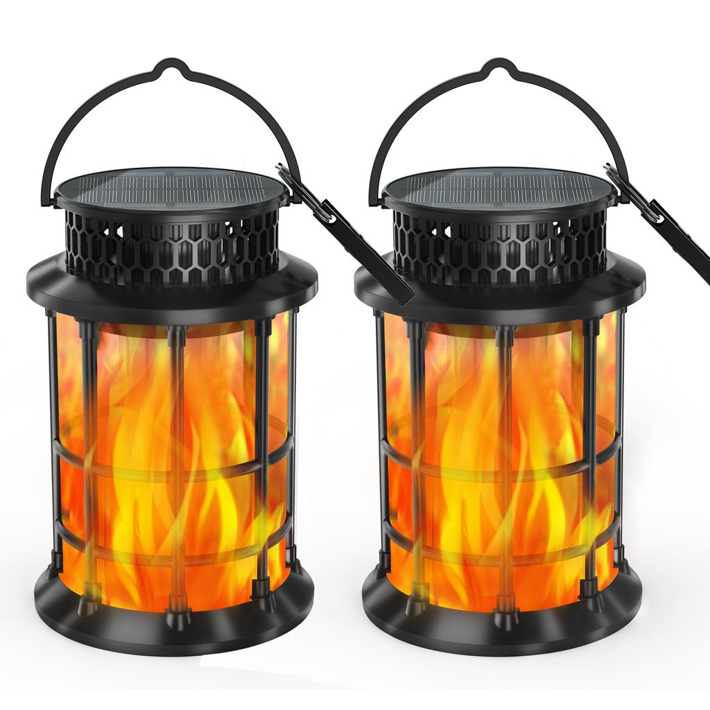 Solar Lanterns for Outdoor Garden Flickering Flame Effect Solar Powered Hanging Light Waterproof Wall Mount for Front Porch