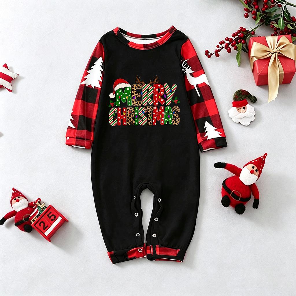 Family Matching Holiday Loungewear Set with Cute Christmas Print, Raglan Long Sleeve Top and Pants for Parents and Kids