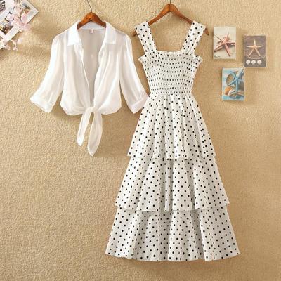 Tweedelige set Sweetheart Neckline Polka Dot Cake Dress Set voor dames