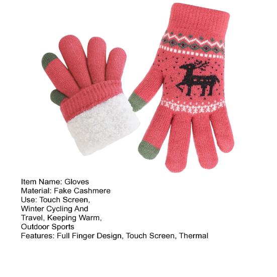 1 Pair Knitted Reindeer Full Finger Gloves Men Women Touch Screen Winter Warm Thick Fleece Gloves Outdoor Cycling Cold Weather Thermal Gloves