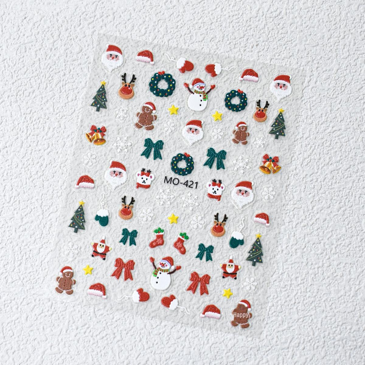 

Праздничные рождественские наклейки для ногтей: Белые снежинки, Санта-Клаус, носки, банты и наклейки со снеговиками