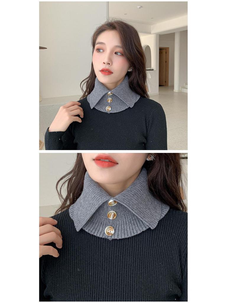 Strikket knappeskjerf for kvinner med kunstig krage – allsidig gensertilbehør for vår, høst og vinter