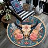 Bohemian Buffalo Skull Round Area Rug,Carpet Rug for Living Room Bedroom Sofa Playroom Decor,Non-slip Floor Mat