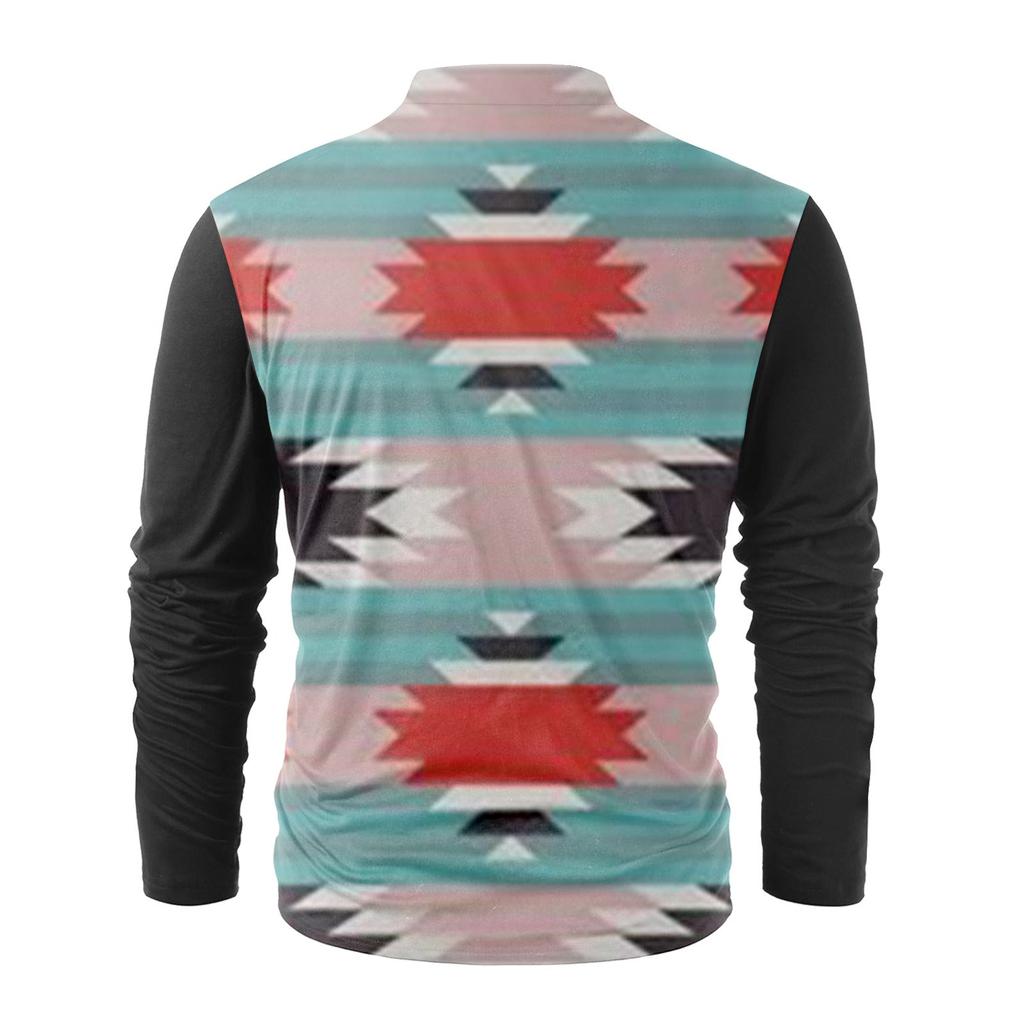 Men's Fashion Casual Printed Long Sleeve Bandage Retro Shirt Top Blouse