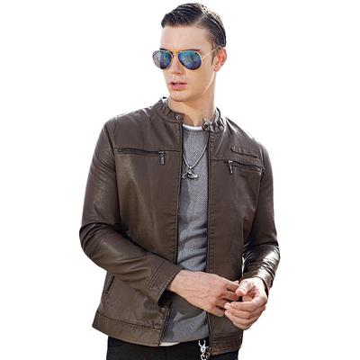 Herren Lederkragen Britischer Stil Lederjacke Herrenmantel
