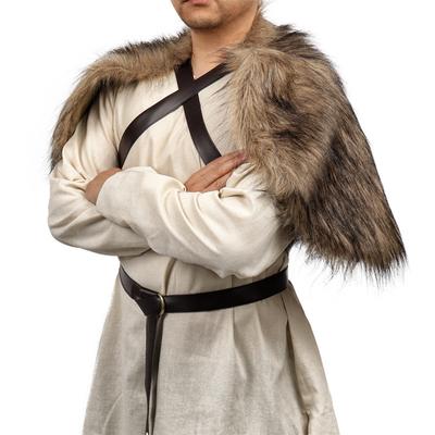 Medieval Faux Fur Cape with Chest Strap Collar for Men Viking Warrior Halloween Cosplay Costume Retro Cloak Shoulder Wrap