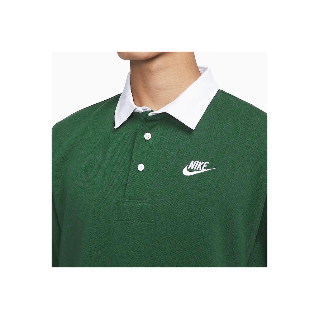 Nike Club Fleece Colorblock Long Sleeve Polo Men Tops Spruce-Green DX0538-323