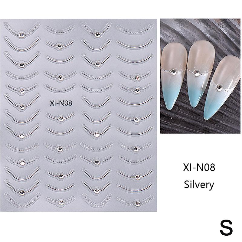French Tips Nail Sticker 5D Embossed  French Nail Decals Gold Silver Black Line Design Adhesive Slider Nails Art