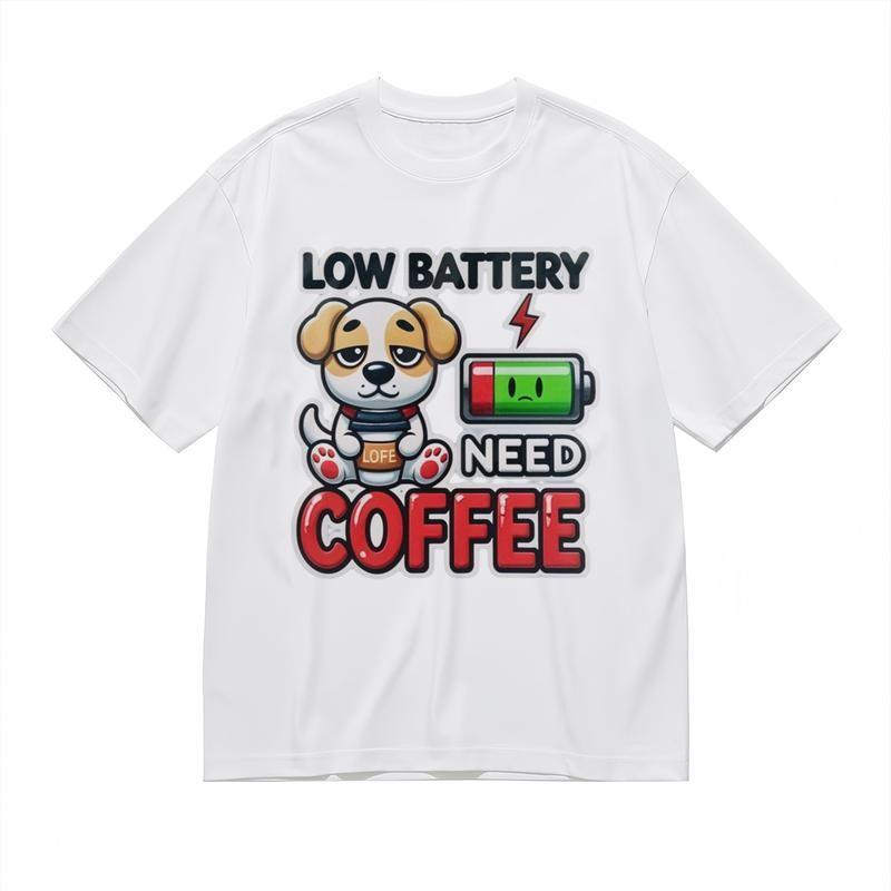 

Women s Fashion Comfy Classic T-Shirt Cute Dog And Battery Graphic Tee 4XL