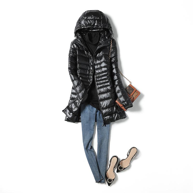 2023 Winter Women's Mid-Length Lightweight Hooded Down Jacket, Plus Size, Thin Style, Extra Large 