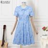 ZANZEA Women Casual Doll Collar Summer Short Sleeve Print Dress