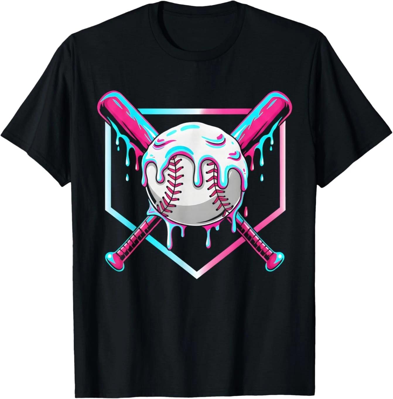 Baseball Drip for Boys Ice Cream Drip Baseball Sport Lover T shirt L