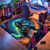 Neon Colorful T‑Rex Dinosaur Print Area Rug Non‑Slip Rectangular Floor Mat Prehistoric Beast Decor Rug for Gaming Room Bedroom Living Room