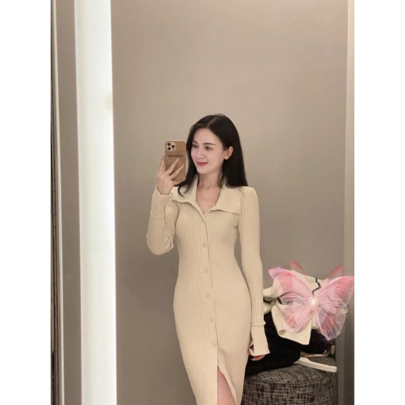Autumn and Winter Temperament Socialite Muse Fan High Sense Base with Coat Medium and Long Knitted Dress Women