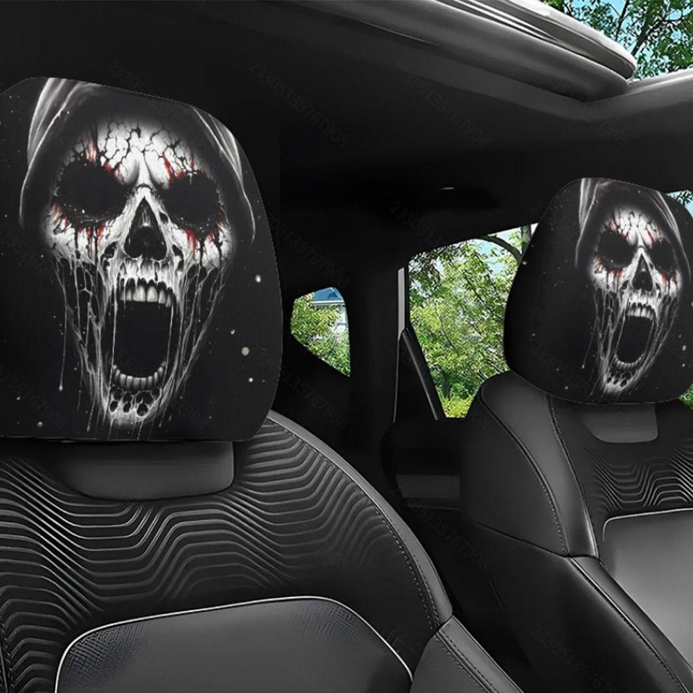 2 Pezzi Copritesta Traspirante per Auto Universale Copritesta per Sedile Auto Coprisedile Auto Personalità Halloween