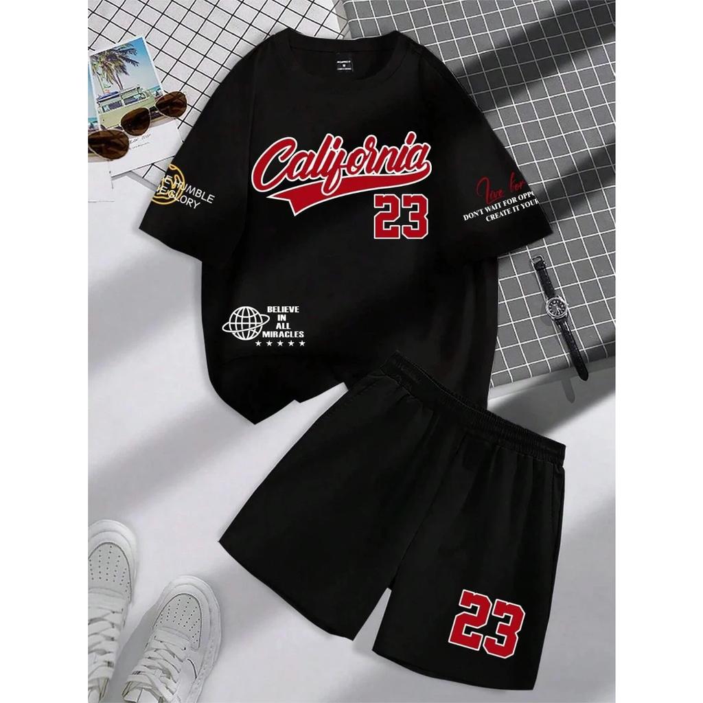 2026 Summer Round Neck Short Sleeve Set Fashion Personalized Alphanumeric Print Round Neck T-shirt Shor