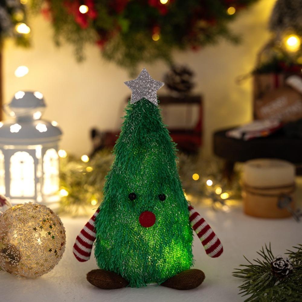 LED Night Lights Fluffy Christmas Tree Creative Design 3D Shape Christmas Tree Ornament Fluffy Texture Glowing Effect