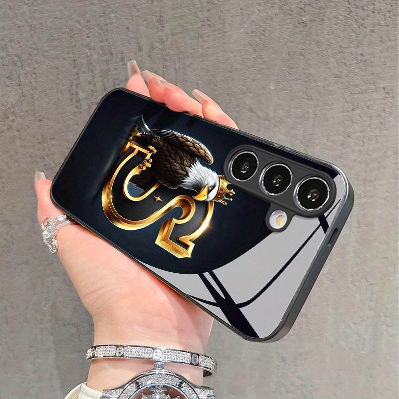Gold Crown Eagle Letter S Electroplated Glass Phone Case for Samsung GalaxyS26 S25 S24 S23 S22 S20 FE Ultra Plus anti drop Cover