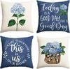 Blue Hydrangea Spring Summer Throw Pillow Covers, Blue Cushion Case Decoration For Sofa Couch Set Of 4
