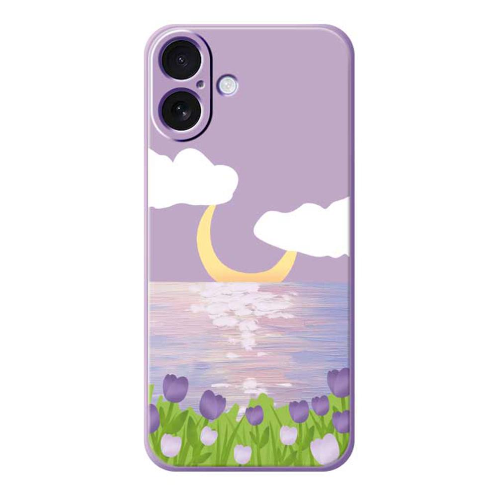 For iPhone 17 Case Flowers and Sea Pattern Printing Straight Edge TPU Phone Back Cover