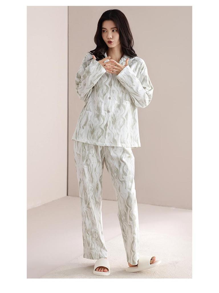 Women's Pure Cotton Long Sleeve Pajama Set - Loose Fit, Plus Size, for Autumn/Spring