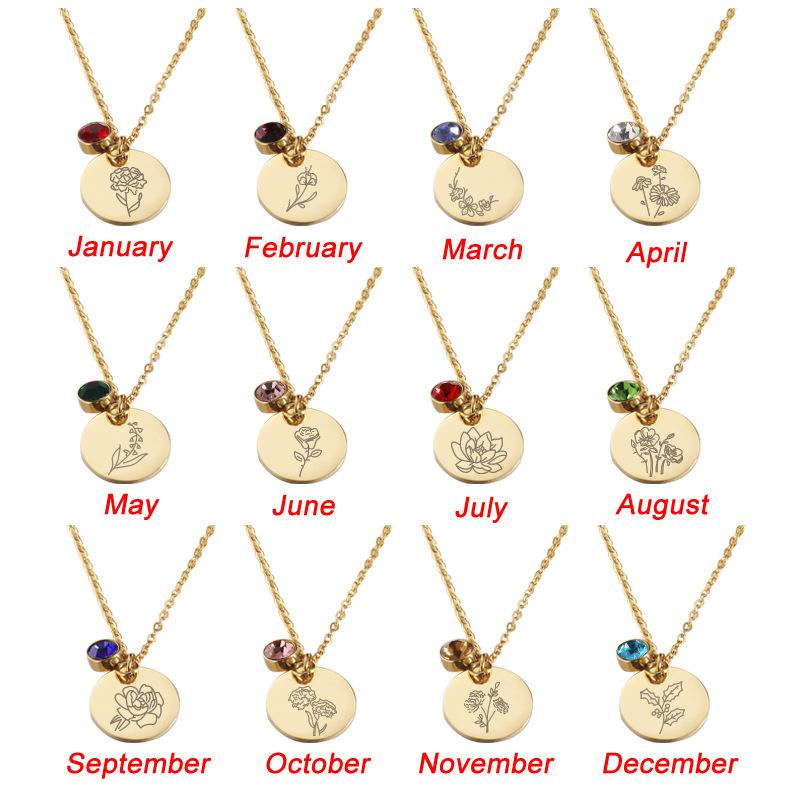 

Crystal Birthstone Necklace for Women Birth Month Flower Pendant Necklace Gold Color Stainless Steel Accesorios Jewelry KBN086 1 January