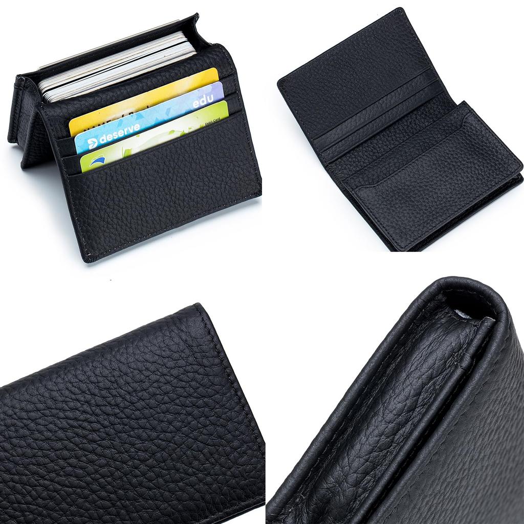 Bearneko Visitenkartenetui für Damen und Herren, Beliebtes Visitenkartenetui aus echtem Leder, Großes Fassungsvermögen, Platz für 50 Karten, Stilvoll, Zweifach faltbar,