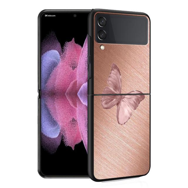 Hülle Funda für Samsung Galaxy Z Flip 4 Z Flip 3 5g Zflip Zflip3 Flip4 Hart-PC Gold Rosa Rose Glitzer Herzen Fundas Hart-PC