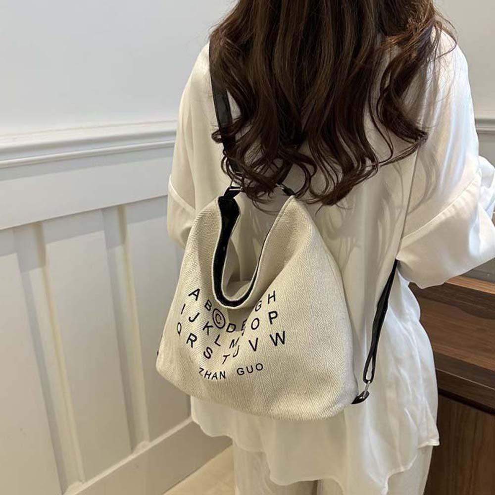 Portable Letter Printed Handbags Soft Retro Street Crossbody Bag Three Uses Canvas Bag  Work