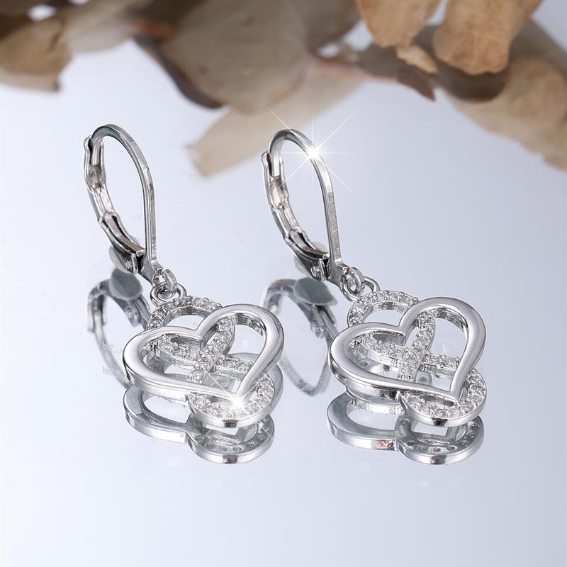 White Zircon Infinite Heart-shaped Drop Earrings for Women Silver Color Wedding Endless Eternal Jewelry Gift